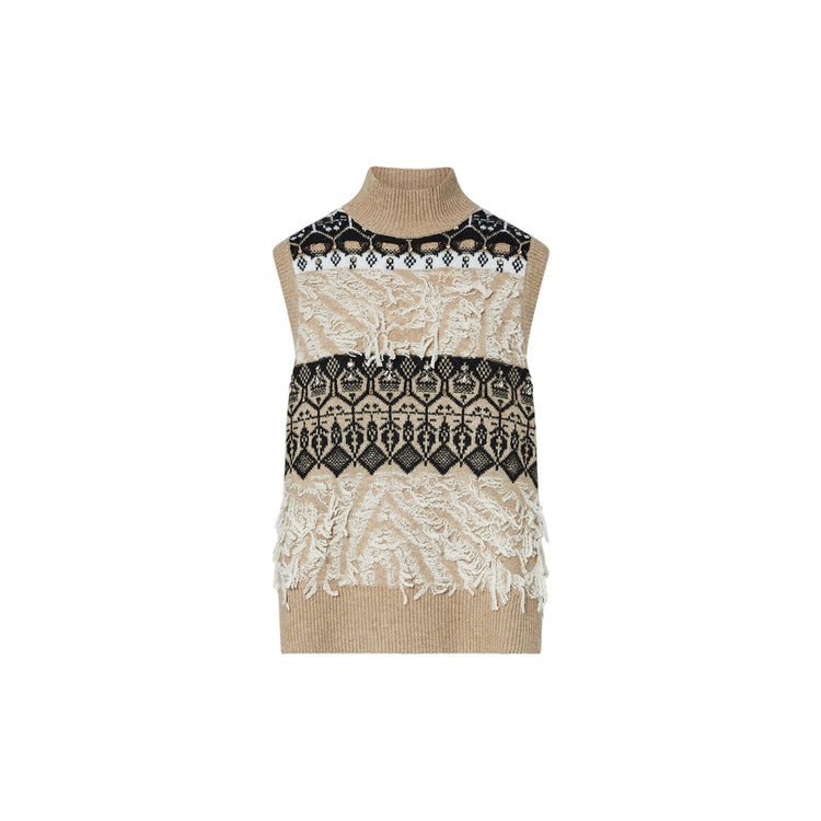 Gilet jacquard Donna con ricami gioielli Beige