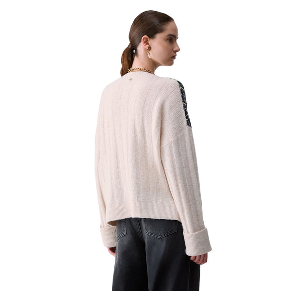 Maglia jacquard Donna con ricami gioiello Bianco modella retro