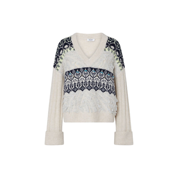 Maglia jacquard Donna con ricami gioiello Bianco