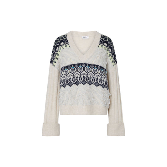 Maglia jacquard Donna con ricami gioiello Bianco