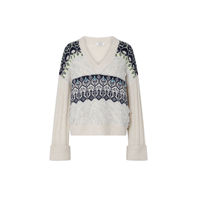 Maglia jacquard Donna con ricami gioiello Bianco
