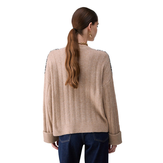 Maglia jacquard Donna con ricami gioiello Beige modella retro
