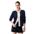 Cardigan Donna con inserto bimateriale e bottoni, modella frontale