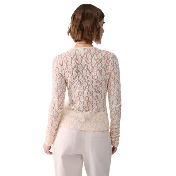 Top Donna in pizzo panna modella retro