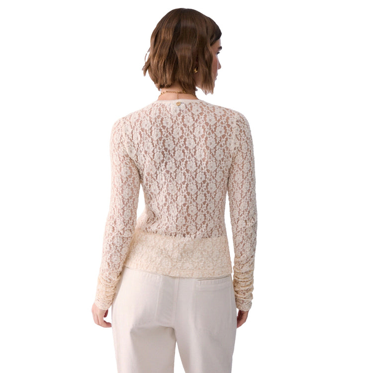 Top Donna in pizzo panna modella retro