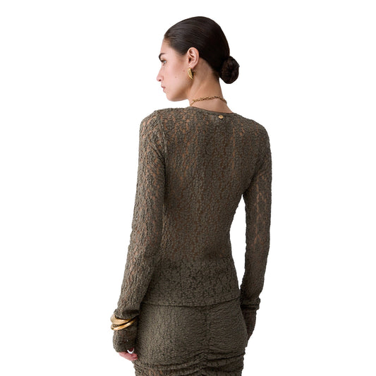 Top Donna in pizzo verde modella retro