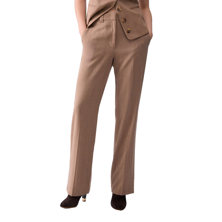 Pantalone elegante Donna a gamba straight beige, modella frontale