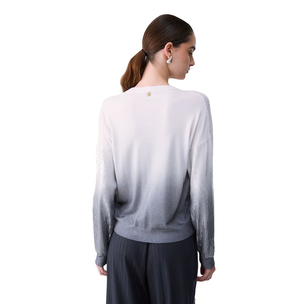 Maglia Donna con paillettes degradé grigio modella retro