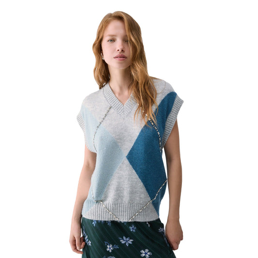 Gilet Argyle con ricami gioiello modella frontale