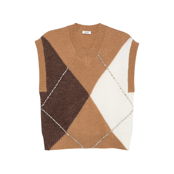 Gilet Argyle con ricami gioiello marrone