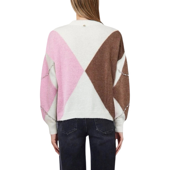 Maglione girocollo Donna a losanghe Rosa modella retro