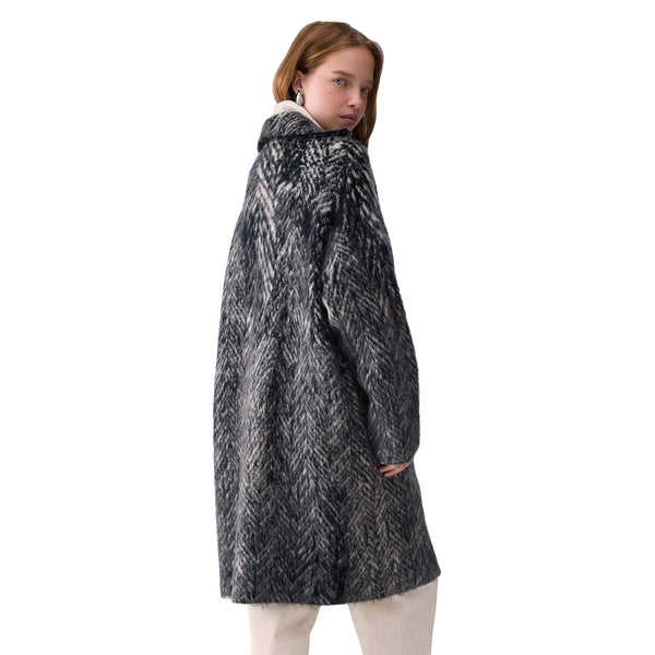 Cappotto jacquard Donna in maglia spazzolata grigio modella retro