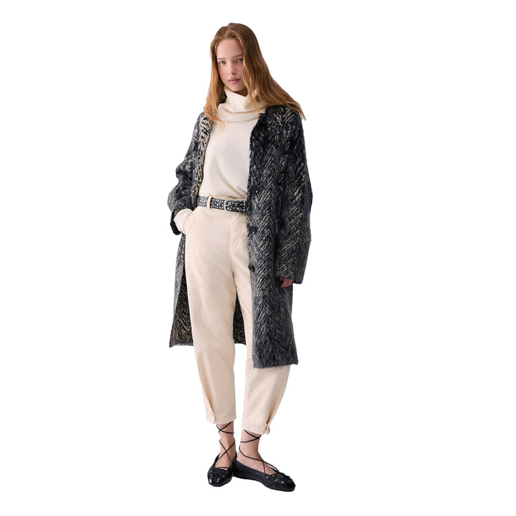 Cappotto jacquard Donna in maglia spazzolata grigio modella intera