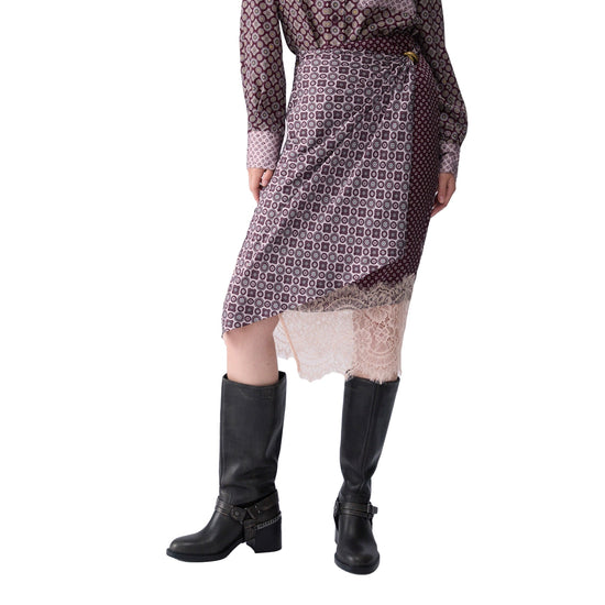 Gonna longuette Donna con pizzo modella frontale