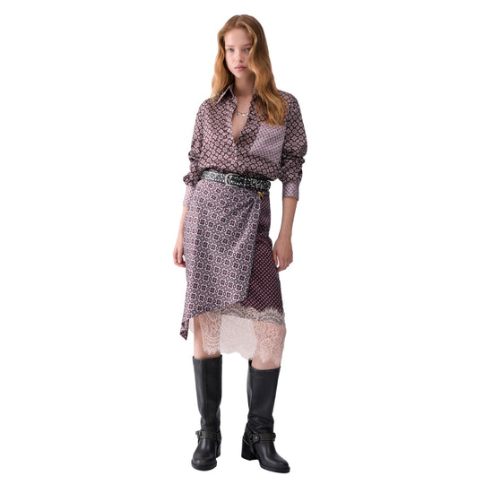 Gonna longuette Donna con pizzo modella intera frontale