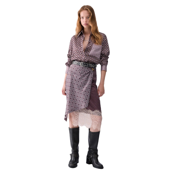 Camicia Donna in twill stampato modella intera frontale