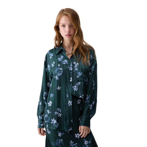 Camicia Donna con motivo floreale Verde modella frontale