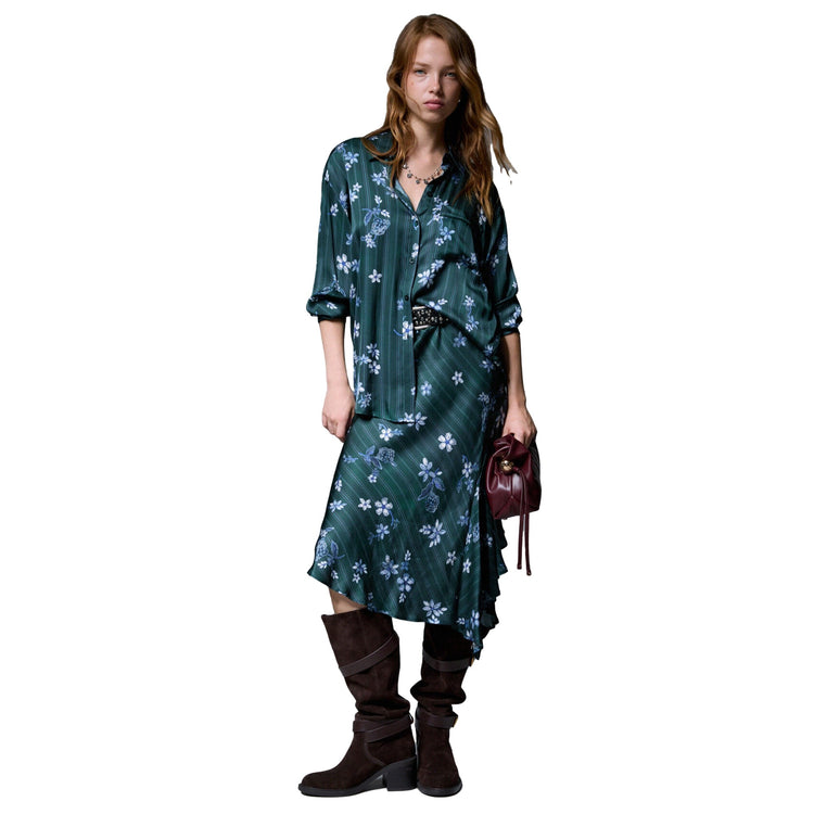 Camicia Donna con motivo floreale Verde modella frontale intera