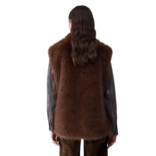 Gilet Donna in pelliccia sintetica marrone modella retro