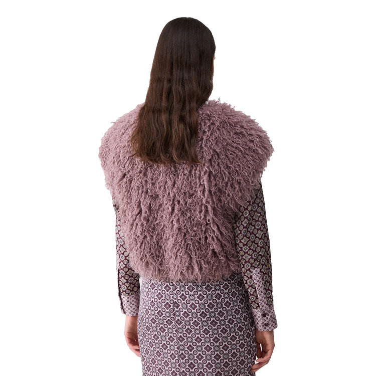 Gilet cropped Donna in teddy rosa modella retro