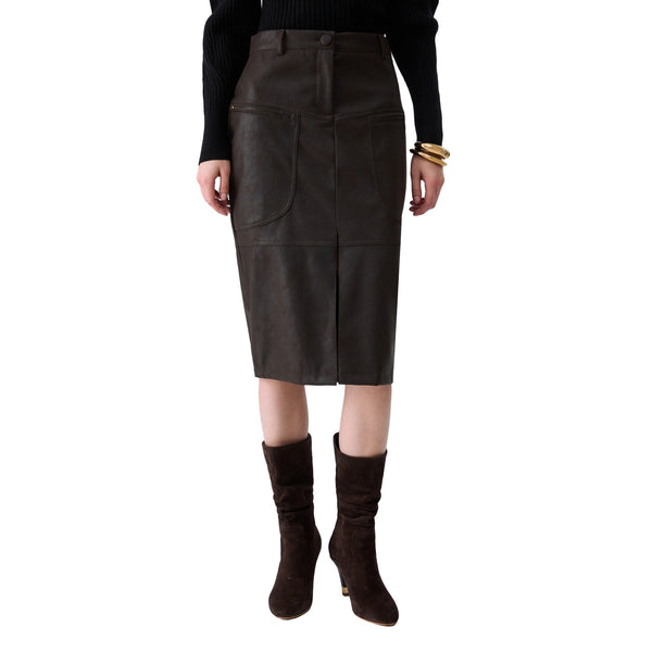 Gonna midi Donna in tessuto spalmato modella frontale