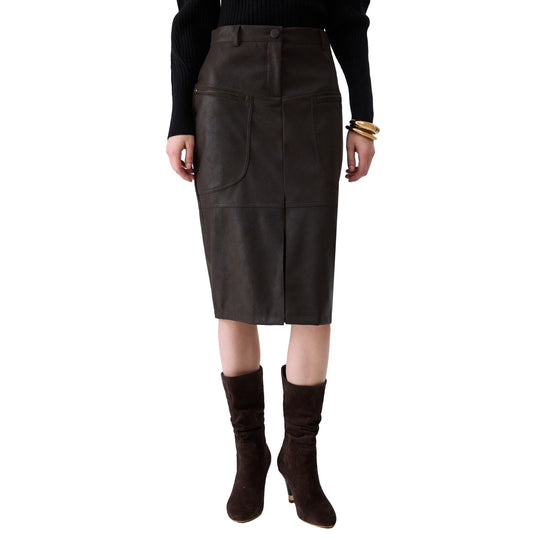 Gonna midi Donna in tessuto spalmato modella frontale