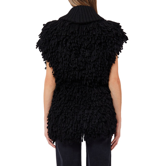 Cardigan Donna con laccio in vita Nero modella retro
