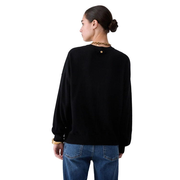 Maglia Donna in misto lana, con intarsio geometrico e scollatura girocollo