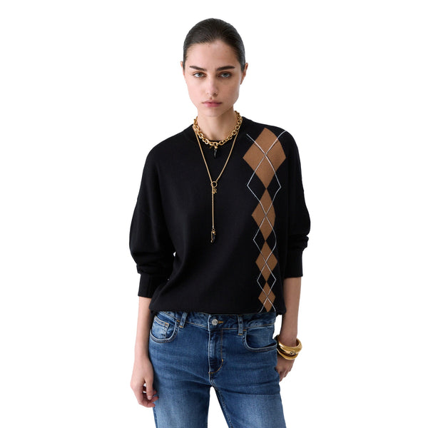 Maglia Donna in misto lana, con intarsio geometrico e scollatura girocollo