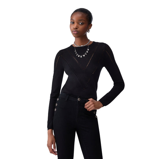 Maglia Donna aderente, cut-out, con scollatura girocollo