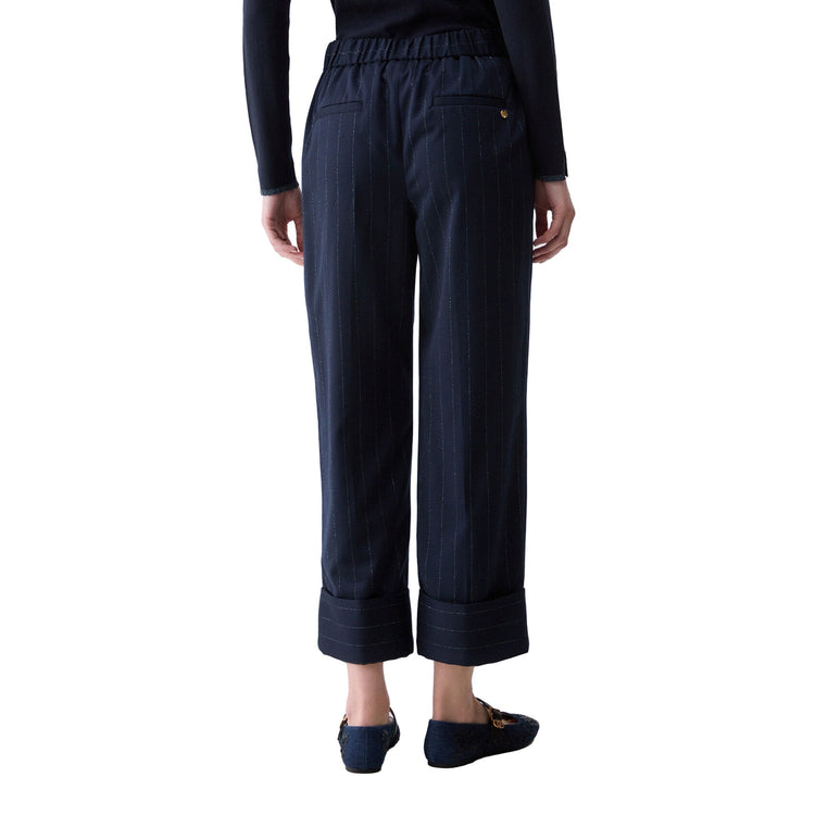 Pantalone gessato Donna a sigaretta Blu, modella retro