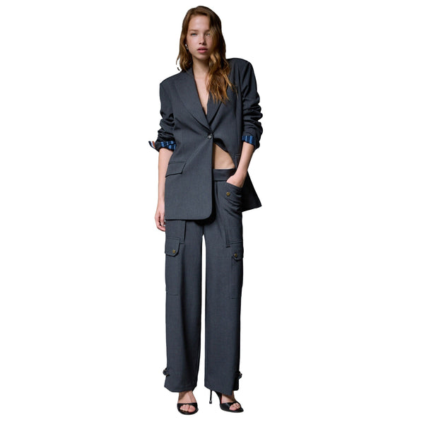 Blazer Donna in flanella grigio modella intera frontale