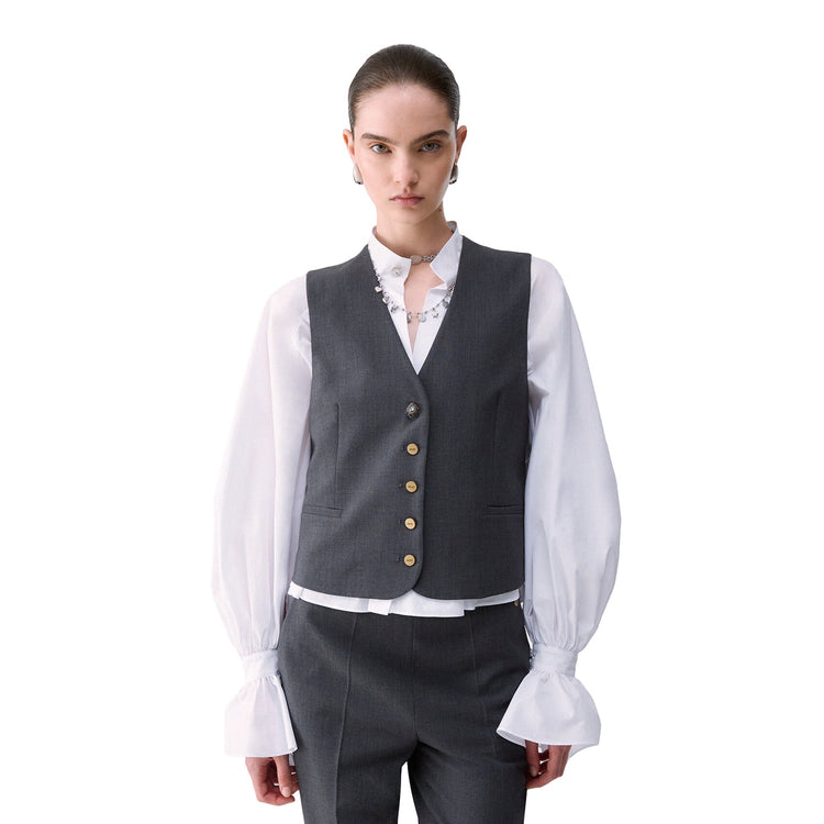 Gilet Donna in flanella grigio Modella frontale