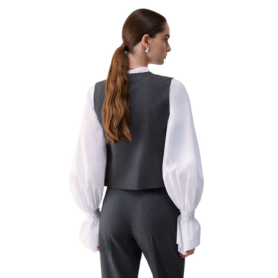 Gilet Donna in flanella grigio modella retro