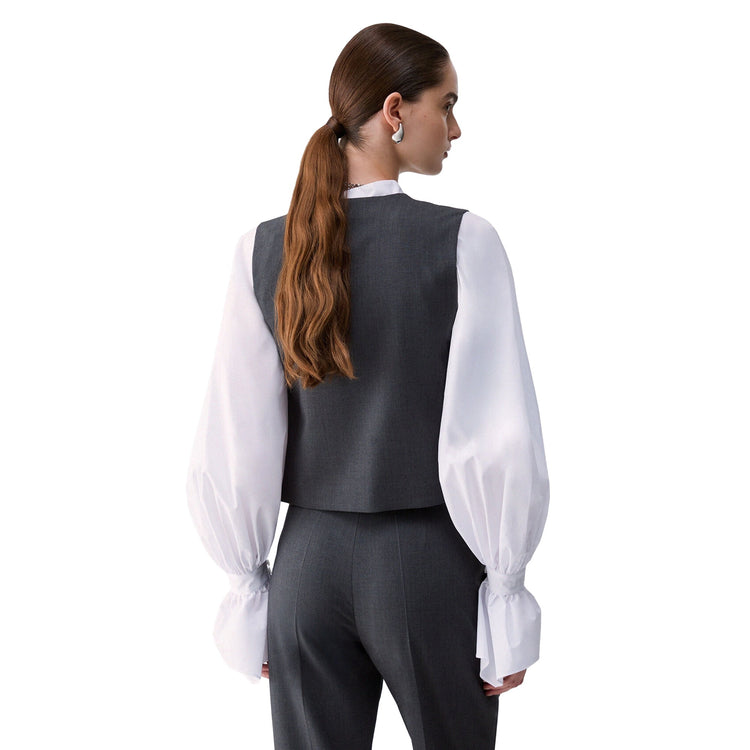 Gilet Donna in flanella grigio modella retro
