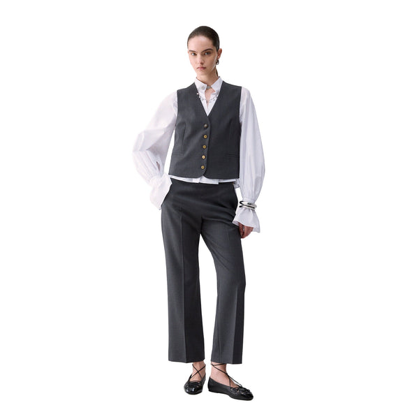 Gilet Donna in flanella grigio modella intera frontale