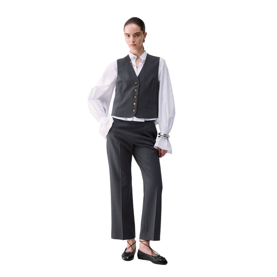 Gilet Donna in flanella grigio modella intera frontale