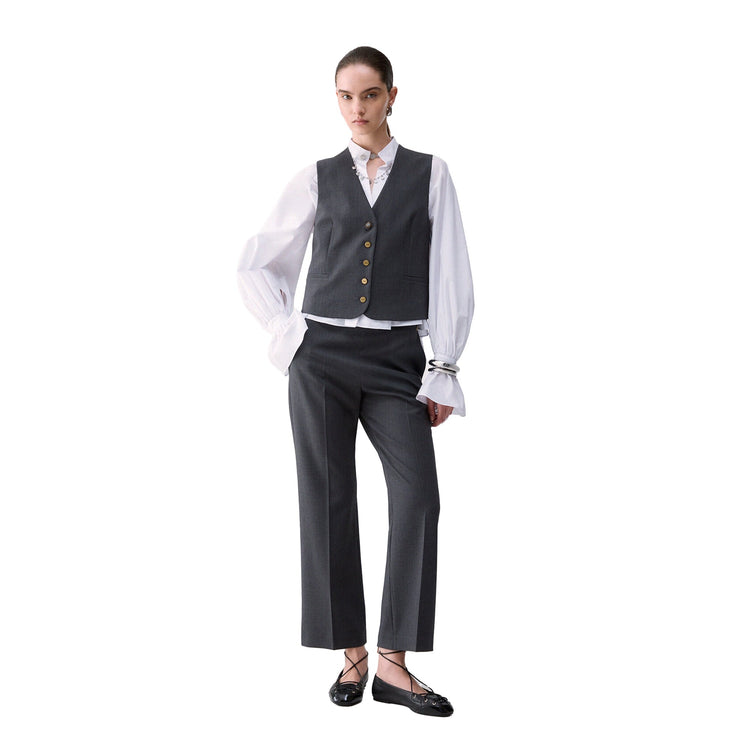 Gilet Donna in flanella grigio modella intera frontale