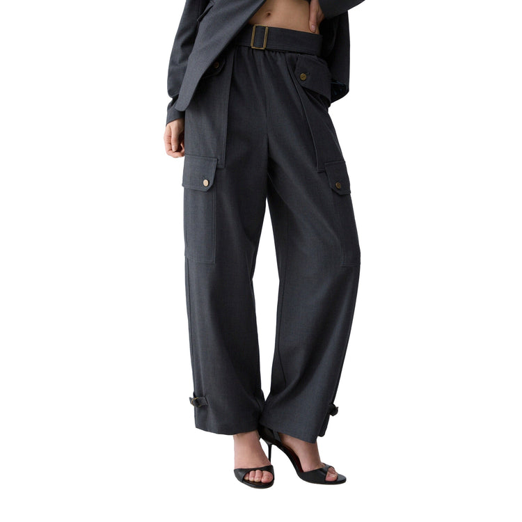 Pantalone cargo Donna in flanella grigio modella frontale