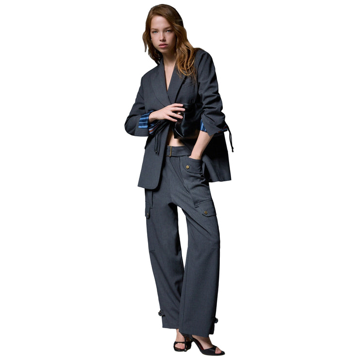Pantalone cargo Donna in flanella grigio modella intera frontale