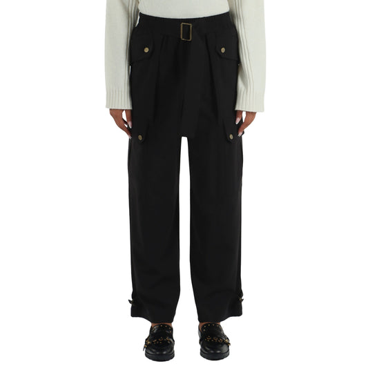 Pantalone cargo Donna in flanella nero, modella frontale