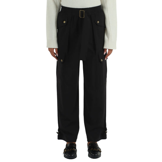 Pantalone cargo Donna in flanella nero, modella frontale