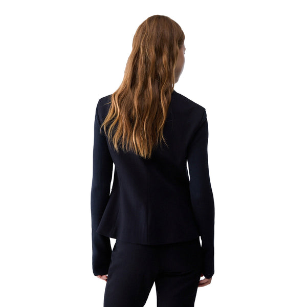 Giacca Donna con maniche in maglia Blu scuro modella retro