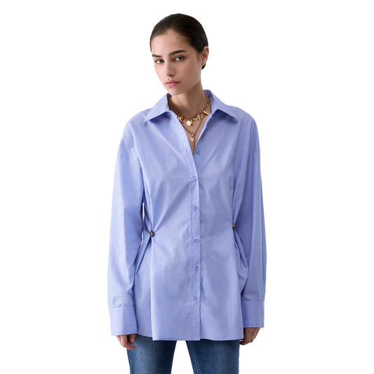 Camicia Donna con arricciature Azzurro modella frontale