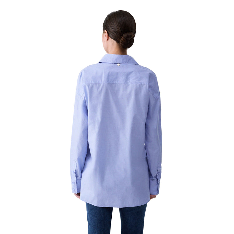 Camicia Donna con arricciature Azzurro modella retro