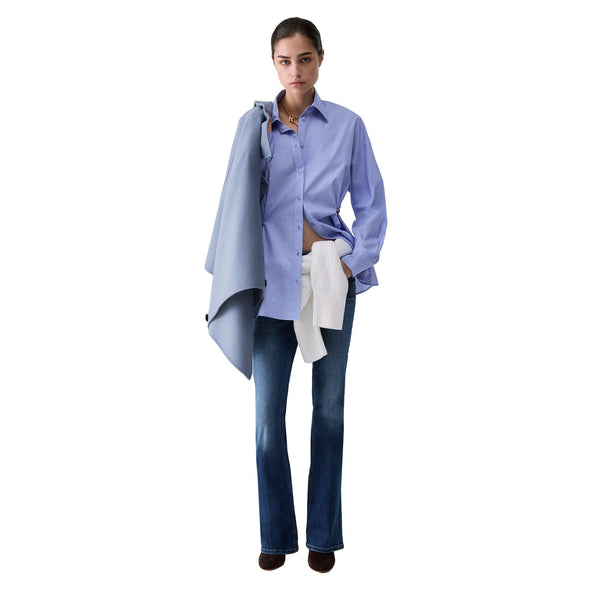 Camicia Donna con arricciature Azzurro modella intera frontale