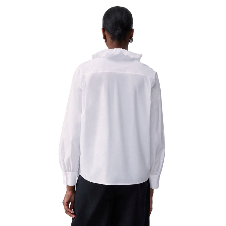 Camicia Donna con rouches in bianco modella retro