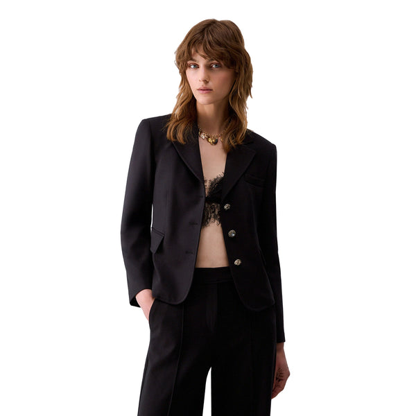 Giacca Slim Donna con bottoni decorativi Nero, modella frontale
