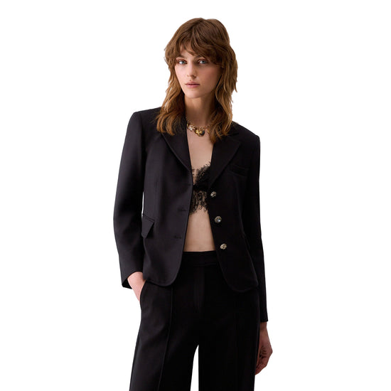 Giacca Slim Donna con bottoni decorativi Nero, modella frontale