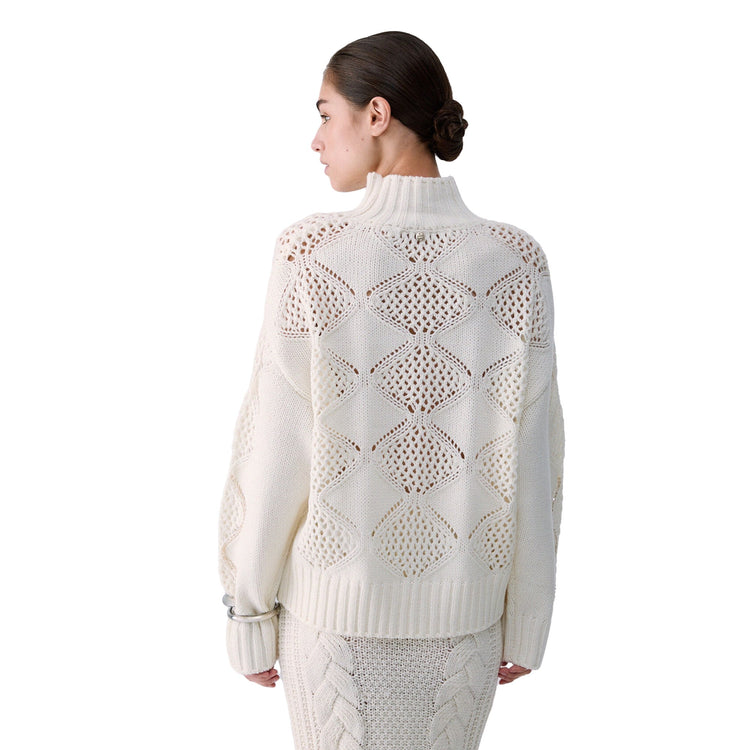 Maglione traforato Donna a collo alto Bianco, modella retro